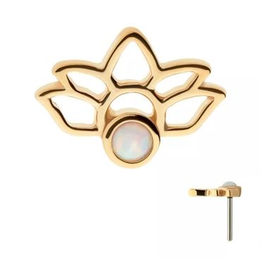 14Kt Yellow Gold Threadless Bezel Set Round Opal Lotus Top