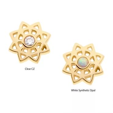 14kt Yellow Gold Threadless Bezel Set Gem/Opal Mandala Flower Top