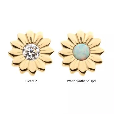 14Kt Yellow Gold Threadless Bezel Set Gem/Opal Sunflower Top