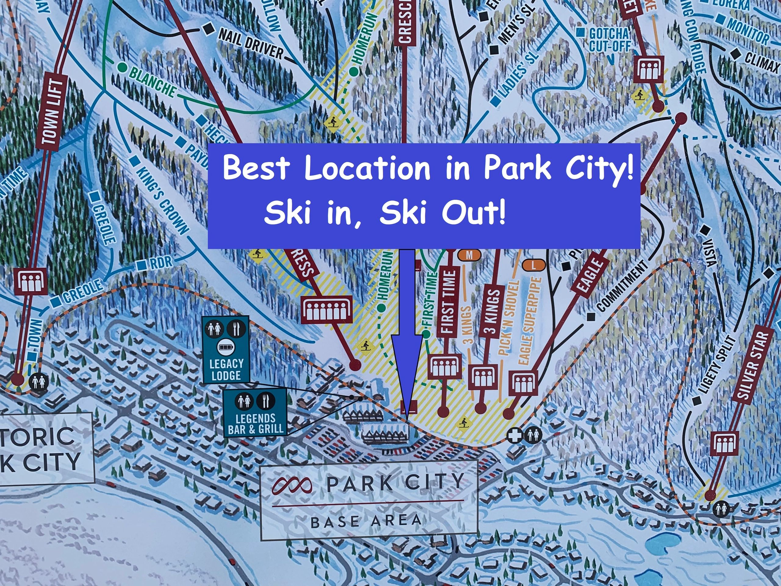 A map of the base area of Park City