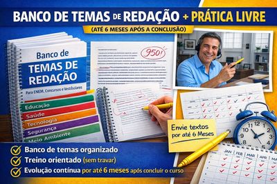 Redação para ENEM e concursos com correção personalizada e foco na prova discursiva aplicada.