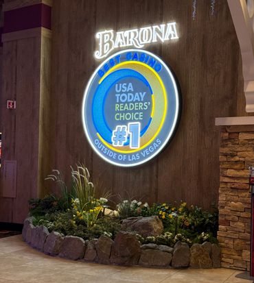 Illuminated Barona casino sign showcasing USA Today Readers' Choice award.