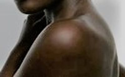 A close-up view of a person’s shoulder