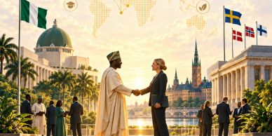 Diplomatic handshake. Global Healthcare Partnership Between Nigeria and the Nordic Region