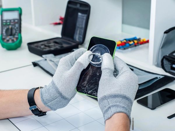 Close-up photos showing process of mobile phone repair