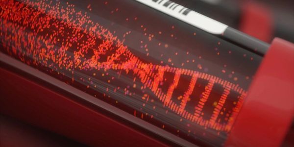Molecule of DNA forming inside the test tube in the blood test equipment