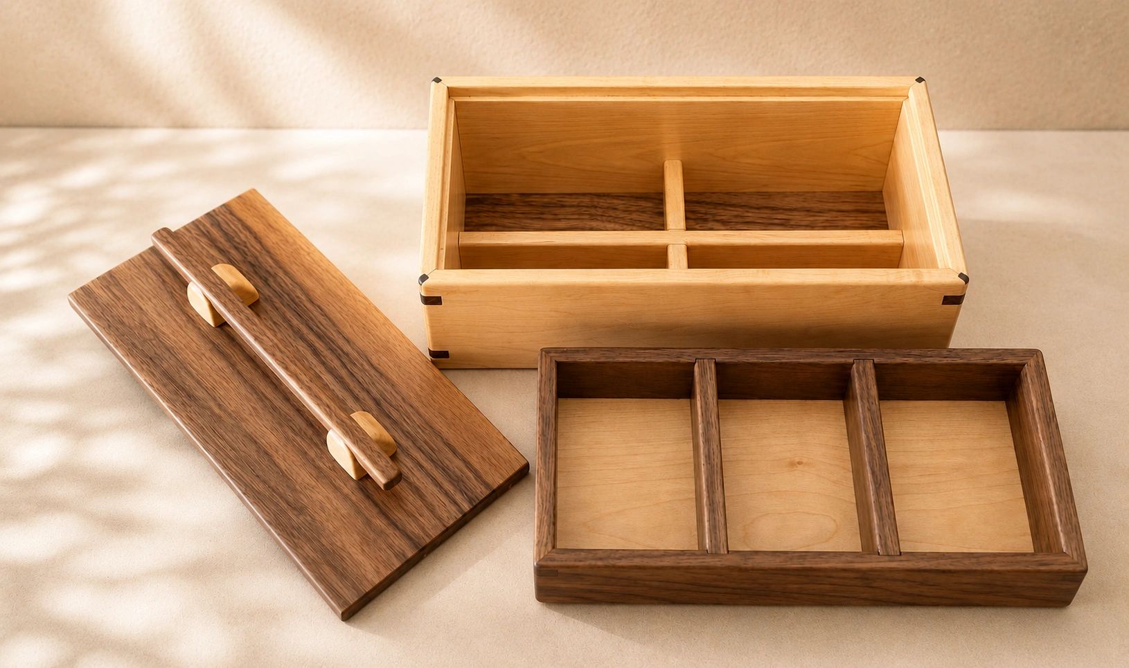 Wooden table corner with a wooden frame.