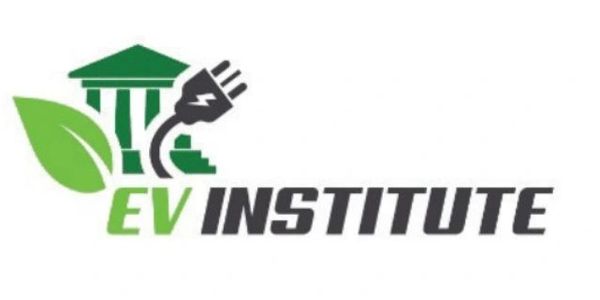 Logo of EV Institute with a leaf and electric plug.
