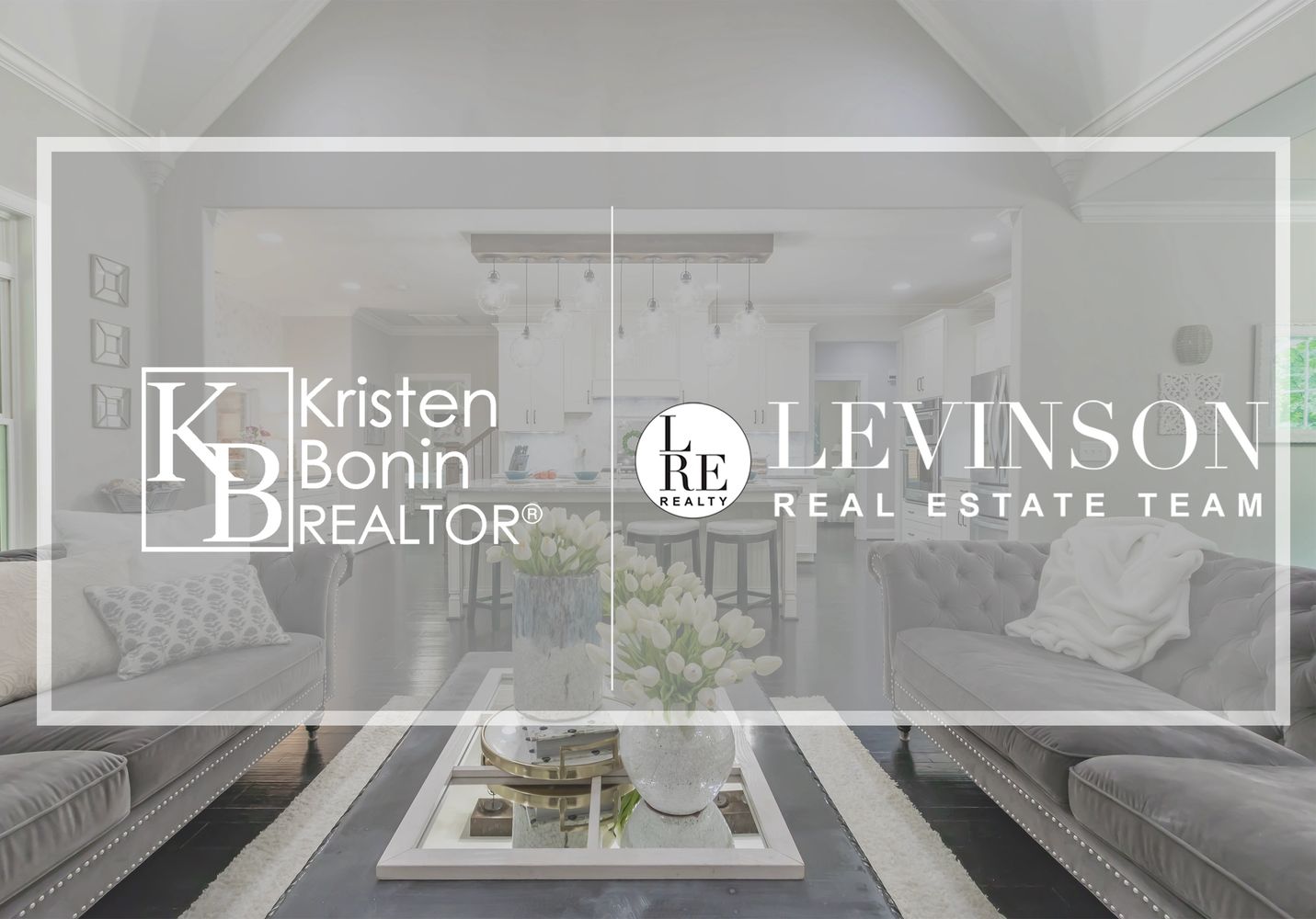 Kristen Bonin Realtor and Levinson Real Estate Team logos overlaying a modern living room photo.