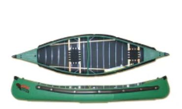 Green canoe shown from top and side views.