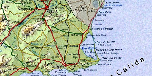 Map highlighting the Murcia region and Mar Menor coastline in Spain.