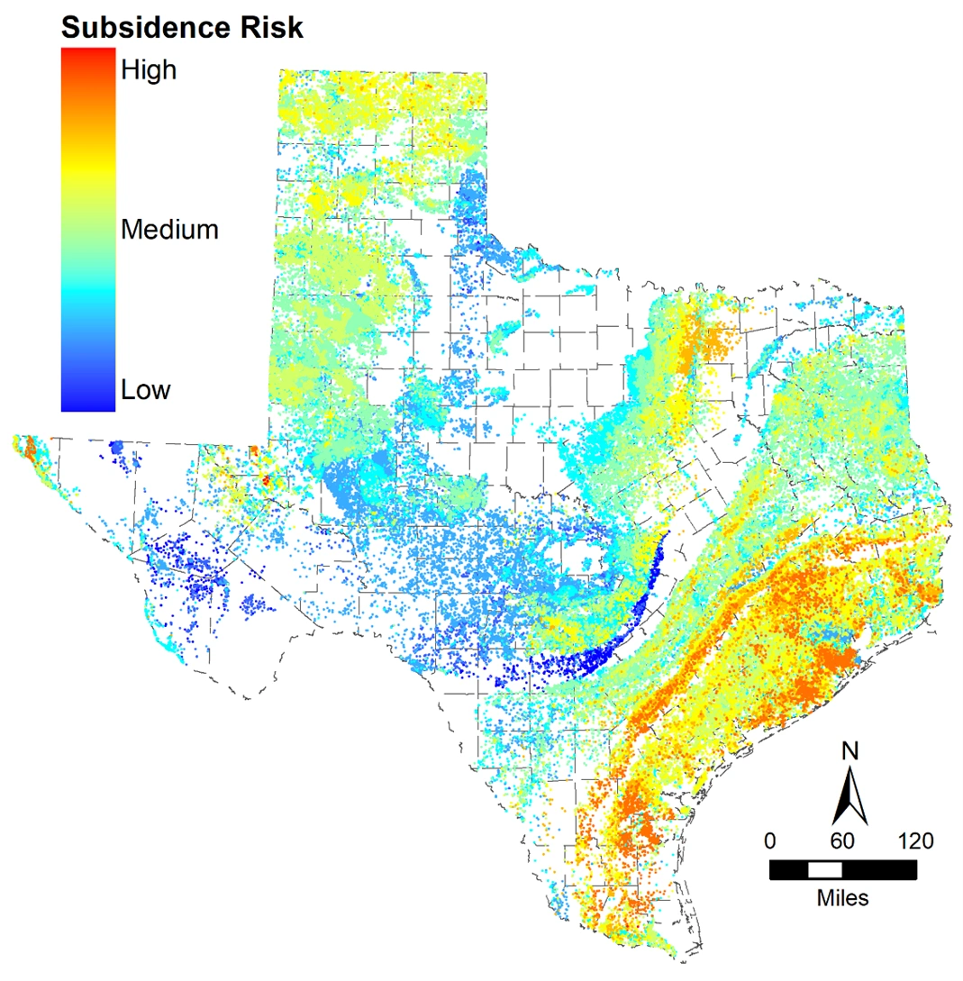 Relative subsidence risk across all TX aquifers (citation to the URL previously included Relative subsidence risk across all TX aquifers (citation to the URL previously included