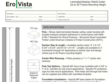 EroVista wood light pole specification pages