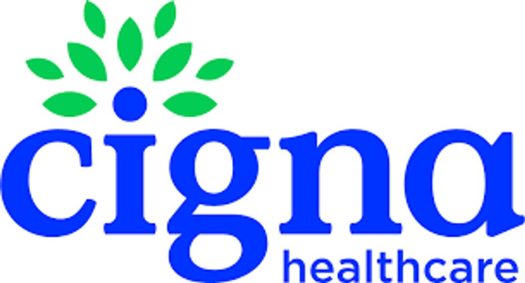 Cigna Healthcare logo with green leaves and blue text.