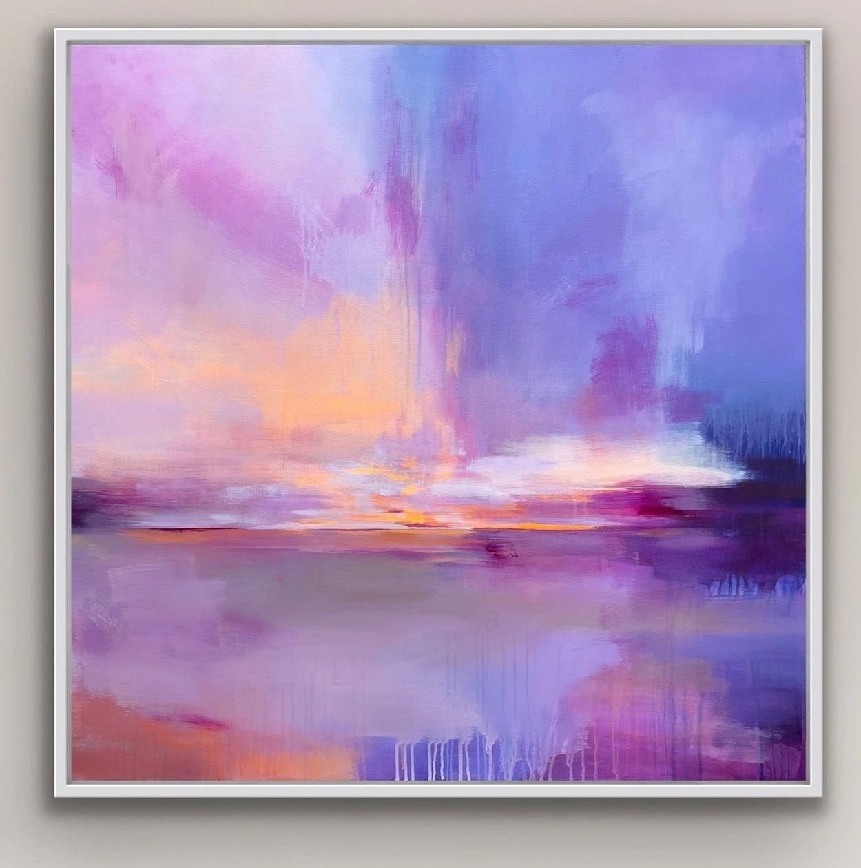 
A large expressive abstract painting inspired by sunrise on the east coast.