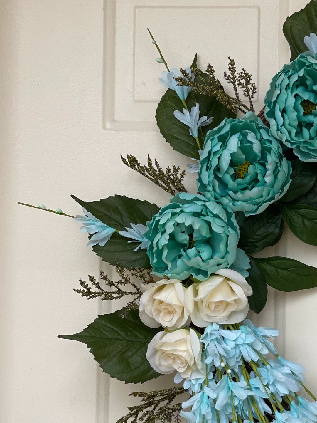 door wreath year round-door wreathes-turquoise peony wreath-turquoise wreath-front door wreath 