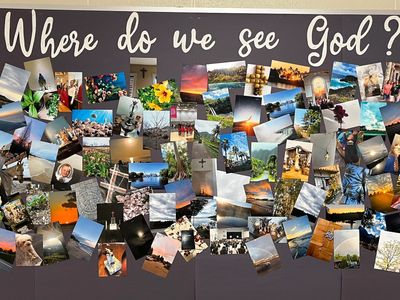 Photos collage answering 'Where do we see God?'