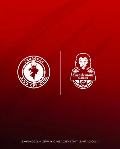 Logos de Zaragoza CFF et Casademont Zaragoza sur fond dégradé rouge.