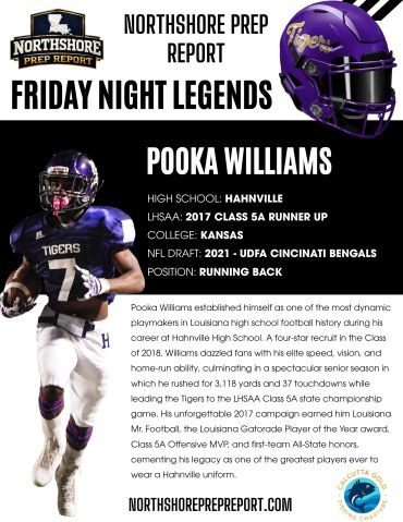 Profile of football player Pooka Williams highlighting his achievements.