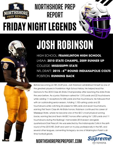 Profile of football player Josh Robinson from Franklinton High School.