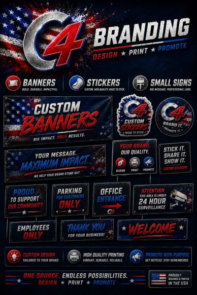 Custom decals, banners, yard signs, small signage, and more. 