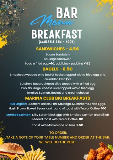 Breakfast menu.  Served daily between 9am - noon