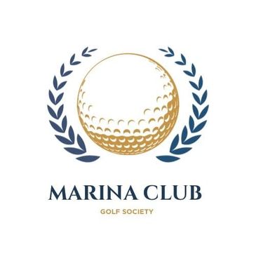 Logo of Marina Club Golf Society with a golf ball and laurel wreath.