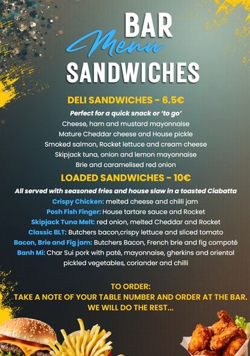 Sandwiches menu.  Deli for a small bite, loaded for a larger appetite