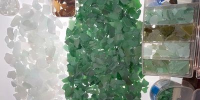 collection of whire green brown blue seaglass
