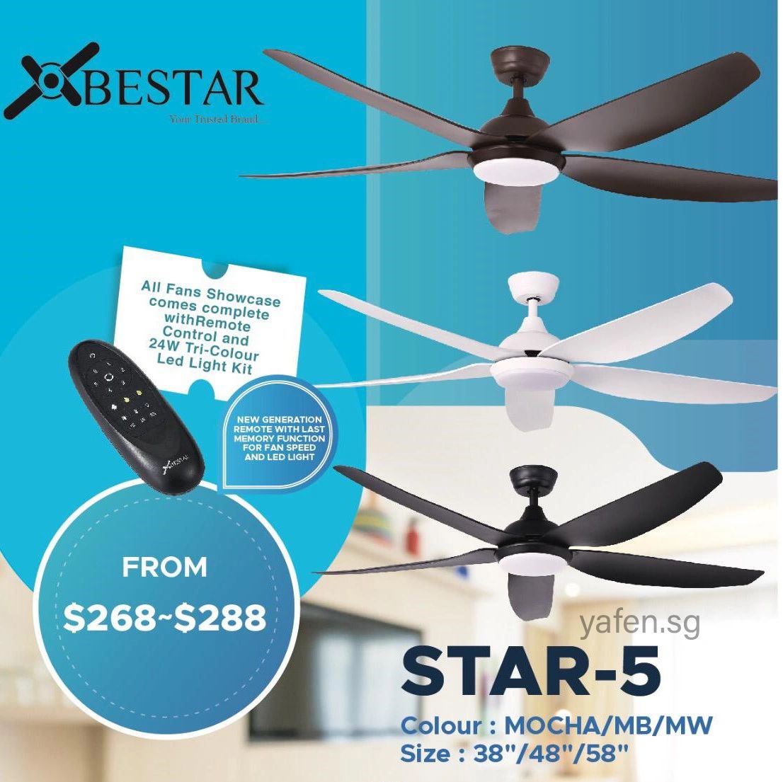 Bestar Star5 DC Ceiling Fan with LED Light