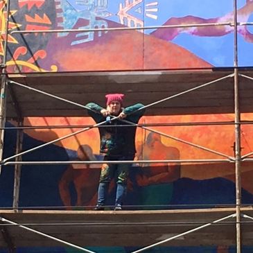Up on the scaffold. This is from the Mission Cultural Center in San Francisco.