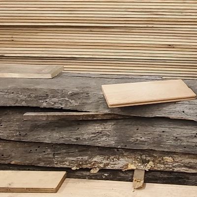 cut wood flooring and slabs