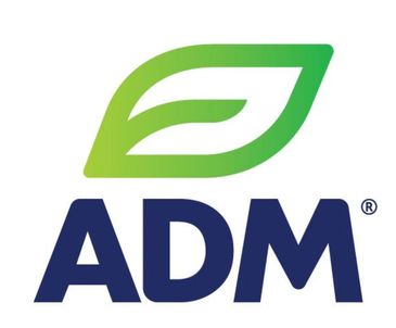 ADM logo with green leaf and bold navy letters.