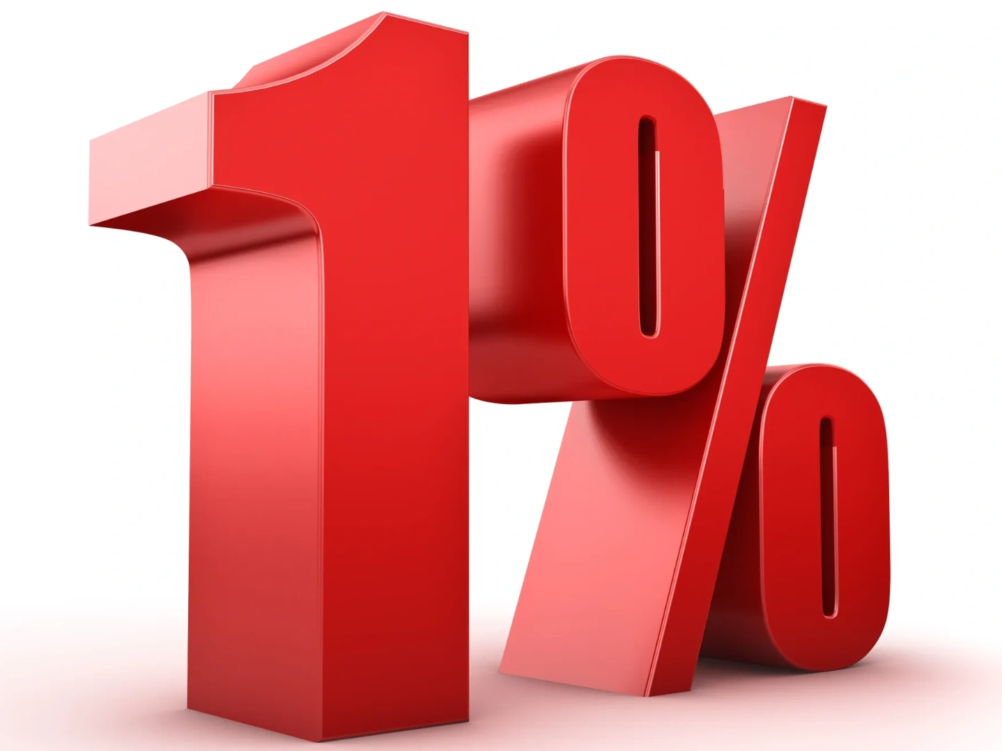 3D red number and percentage symbol showing 1%.