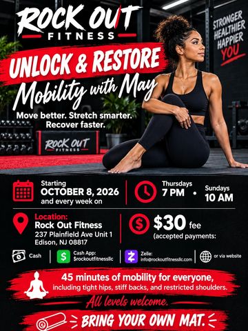 Fitness class advertisement promoting mobility exercises in October 2026.