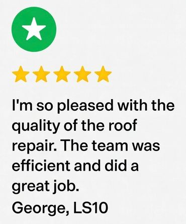 Positive 5-star review praising roof repair quality and team efficiency.