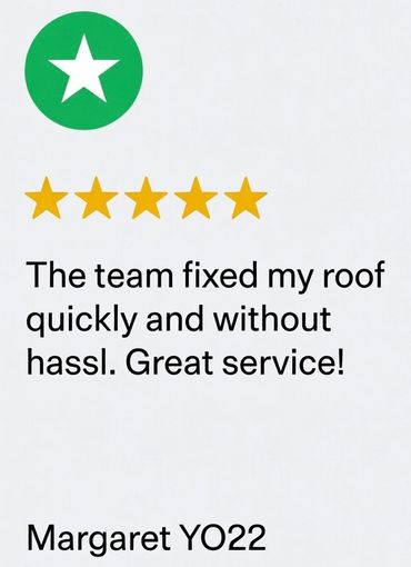 Positive 5-star review praising quick and hassle-free roof repair service.