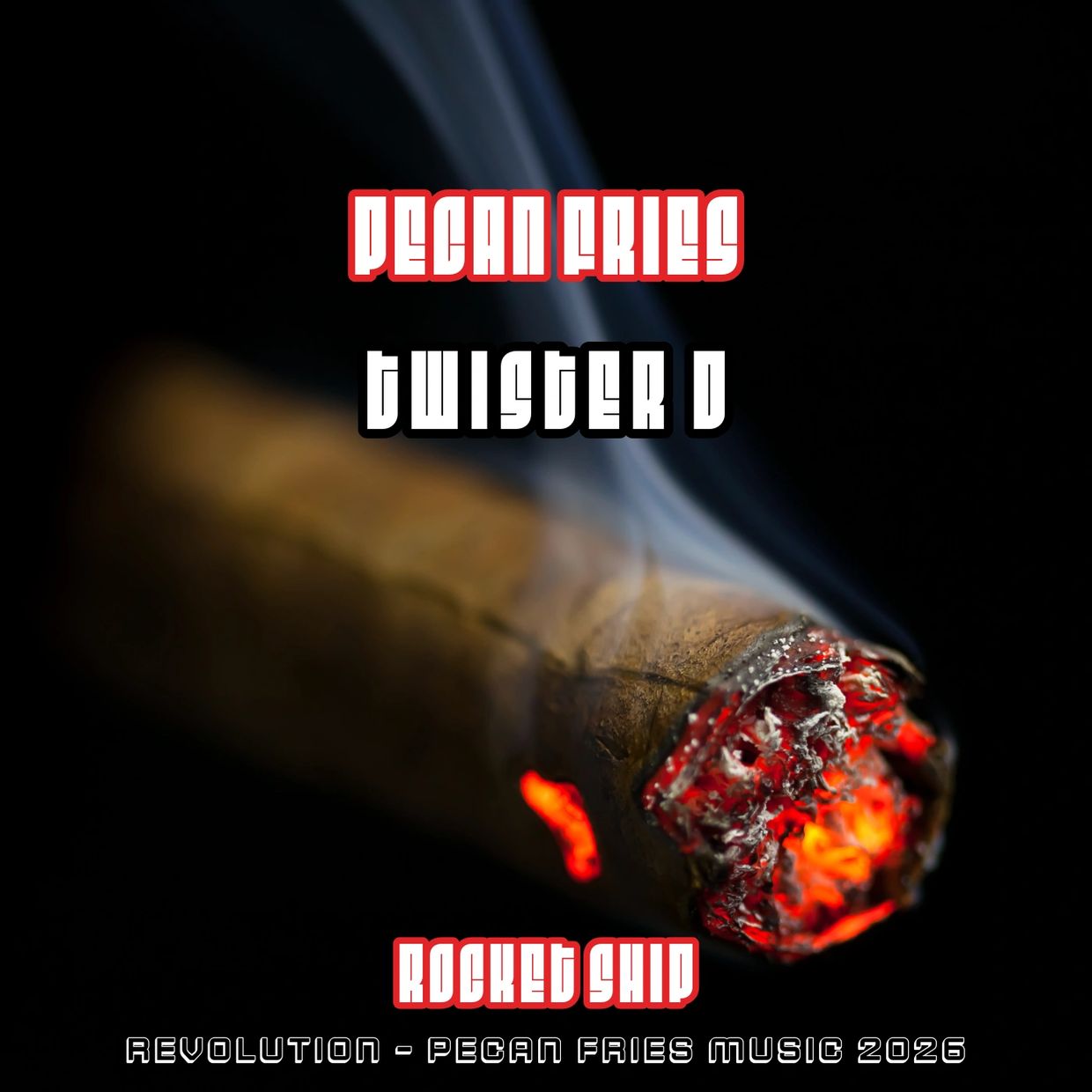 Pecan Fries Rocket Ship Album Cover Lit Cigar