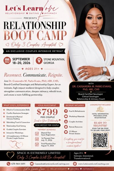 Exclusive Relationship Boot Camp for couples, Sept 18-20, 2026, in Stone Mountain, Georgia.