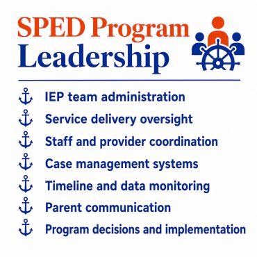 Special education program leadership for IEP teams, service delivery, and case management.