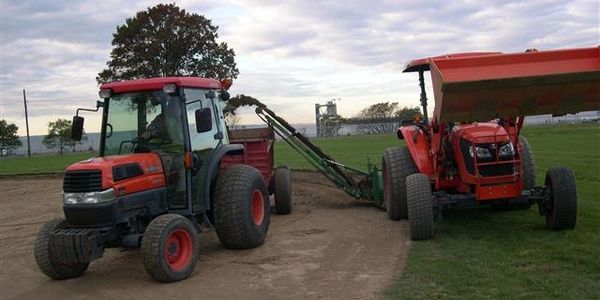 Grass scalping in preparation for infield reconstruction