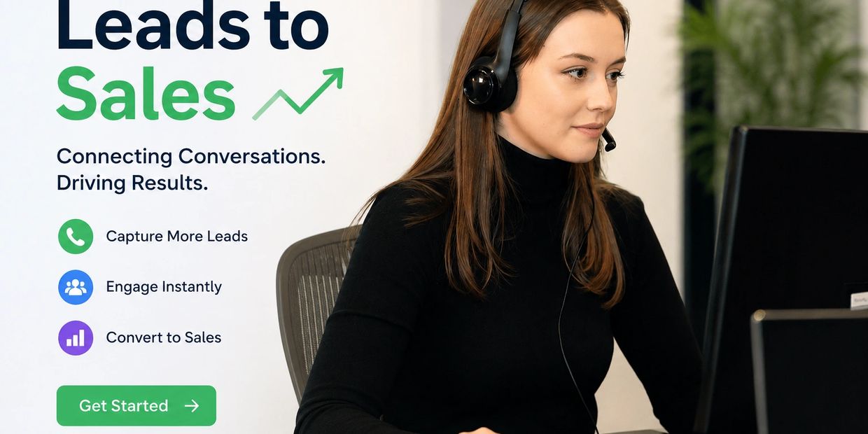 Professional woman using headset to drive sales and engage leads.