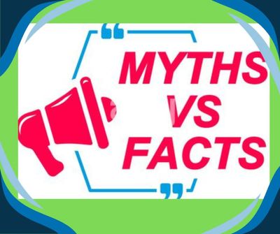 Myths vs facts icon with a green and blue color background
