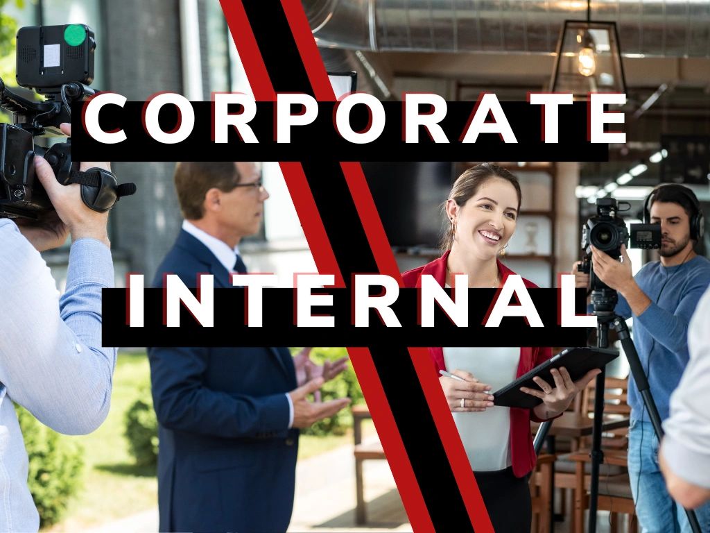 A composite image of outdoor corporate interview videography, and an indoor corporate HR video shoot