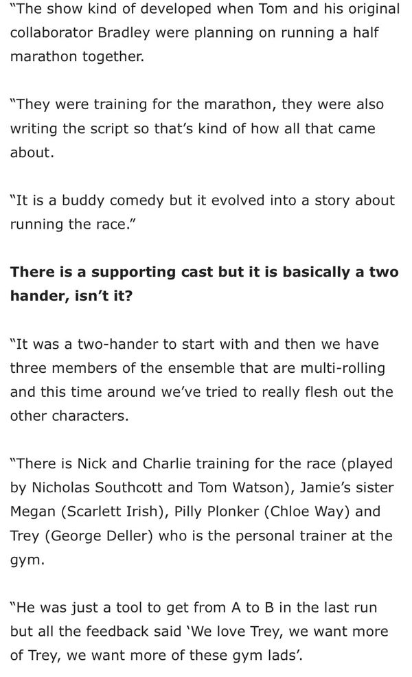 Excerpt about a buddy comedy evolving from a marathon training story.