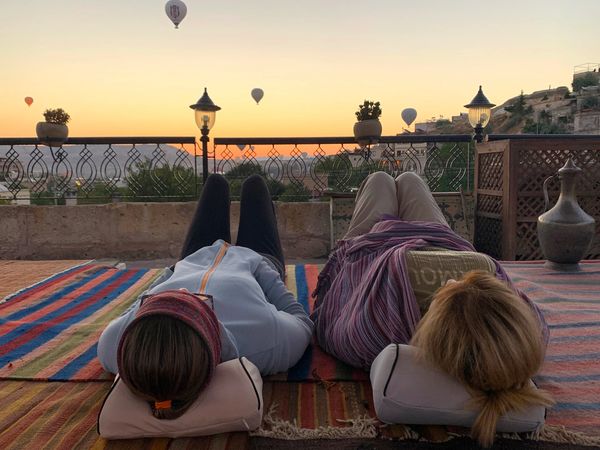 Two woman using Arto Pillow - Memory Foams being used while enjoying a scenic view.