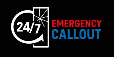 24/7 emergency callout service logo with cracked screen icon.