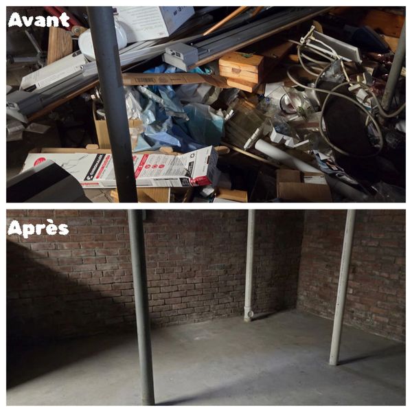 Before and after cleaning a cluttered basement space.