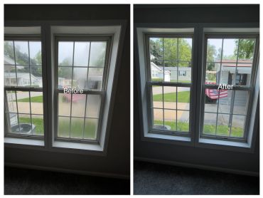Comparación de ventana con vidrio empañado y limpio.