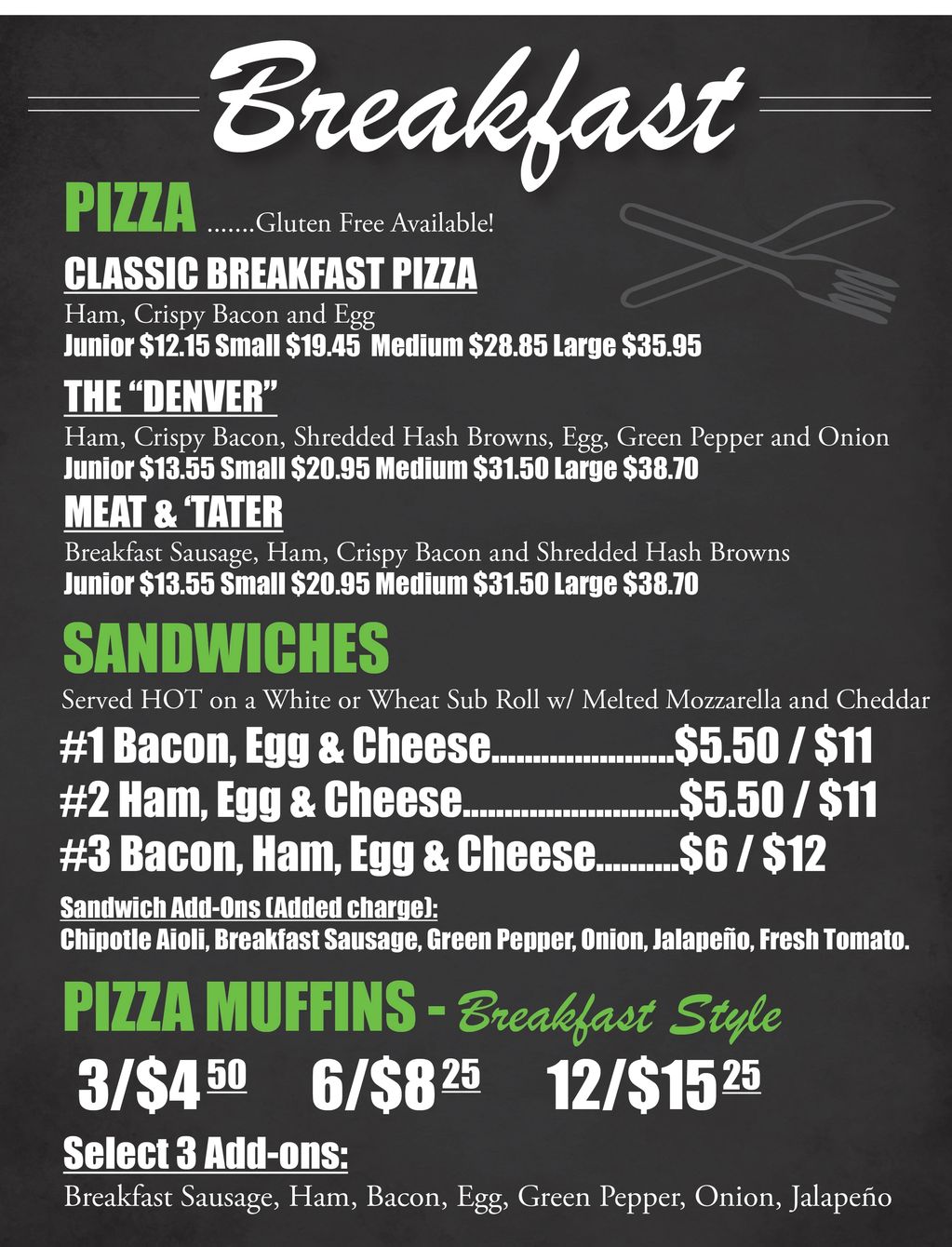 Breakfast available at the Banks location only!